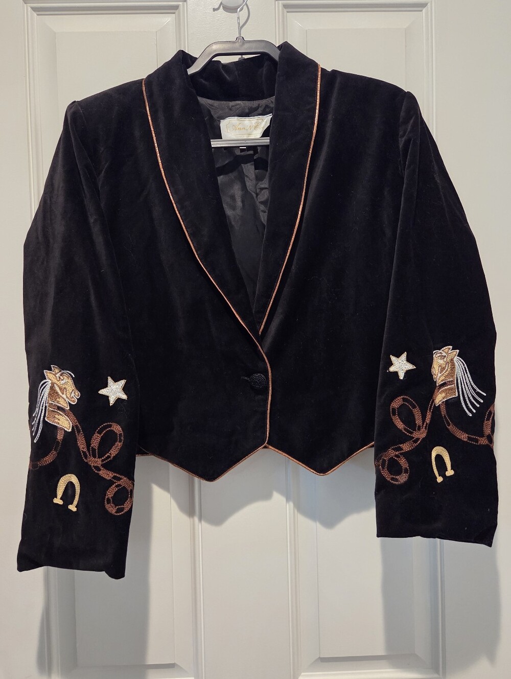 Ann 'N' Eve Of California Vintage Velvet Cropped Western Embroidered Blazer L